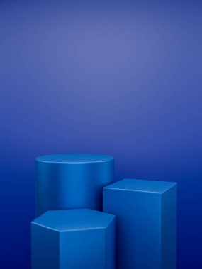 Beyaz arkaplan ile mavi podyumun 3d illüstrasyonu