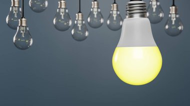 öncü ampul Enerjisi kaydetme arkaplanı, 3B illüstrasyon.