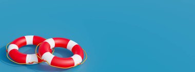 Kırmızı Lifebuoys, Lifebelt, Blue background, Saver, 3D illüstrasyon.