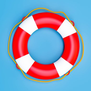 Mavi flora bir can simidi, hayat kurtarıcı, üç boyutlu illüstrasyon..