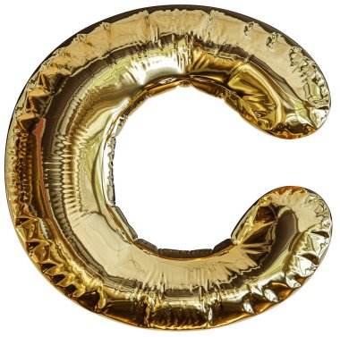 Altın renkli balon harfi C 3d oluşturma.