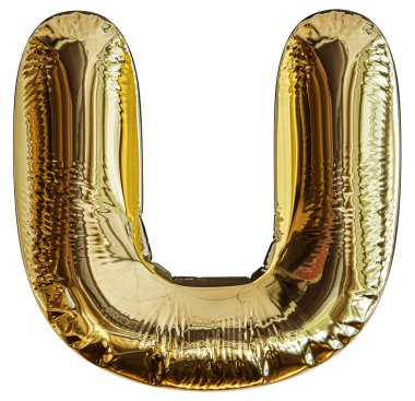 Altın renkli balon harfi U 3d render.