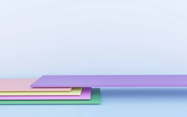 色の表彰台と最小限の壁のシーンとライトブルーの背景 表彰台現代的なプラットフォーム上のステージ3D製品 3Dレンダリング — ストック写真