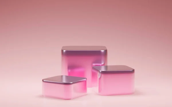 Beyaz arkaplanlı pembe ve mor bir podyumun 3D görüntüsü