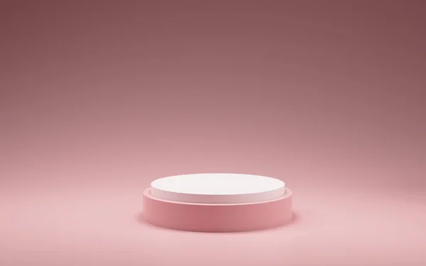 Beyaz arkaplanlı pembe bir podyumun 3D görüntüsü
