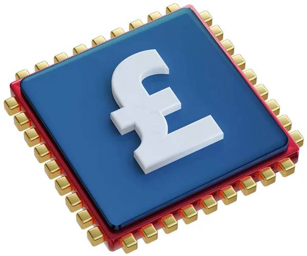 Çipte GBP işareti, Uk elektronik madeni para sistemi, gbp ile blok zinciri, 3D illüstrasyon.
