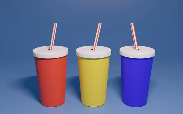 Colorful Cardboard Cups Straws Party Drinks Fast Food Drinks Illustration — Foto Stock