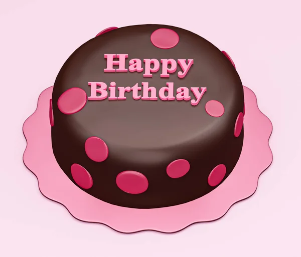 Chocolate Cake Text Happy Birthday Pink Background Rendering Illustration — Fotografie, imagine de stoc