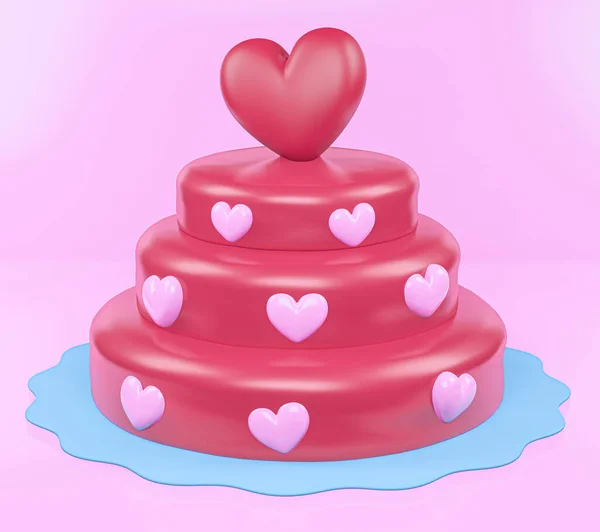 Cake Hearts Rendering Isolated Three Tier Wedding Event Mother Day — Stok fotoğraf