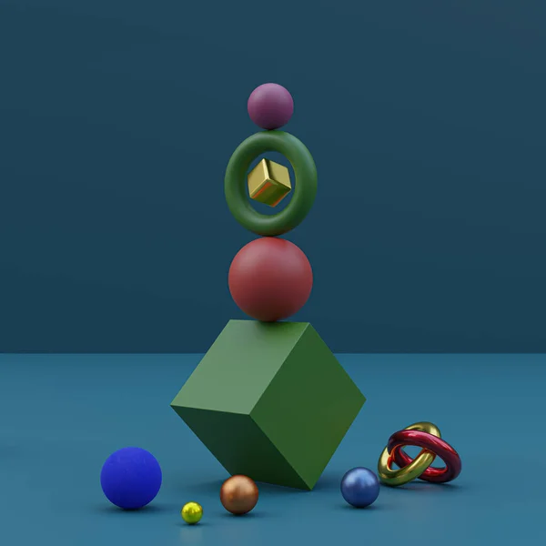 Geometrik şekiller, sanatsal renkli geometrik şekiller. minimal modern moda 3D resimleme.