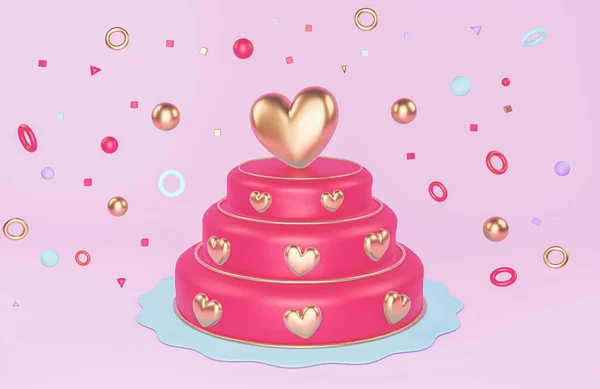 Three Tier Wedding Cake Lose Pink Pyramid Pedestal Scene Circles — ストック写真