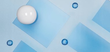 Yumuşak mavi soyut geometrik arkaplan. 3D tasarım şablonu 3D illüstrasyon için 3D mavi kare minimal bileşimi oluşturuluyor.