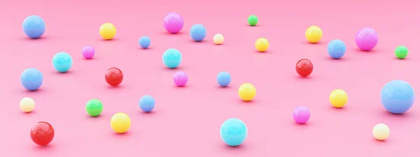 Pelotas Juguete Con Fondo Rosa Pancarta Ilustración — Foto de Stock