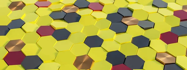 Hexagon yellow colored background,3D illustration.