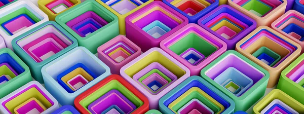 Intertwined squares background, Colored squares, 3D illustration.