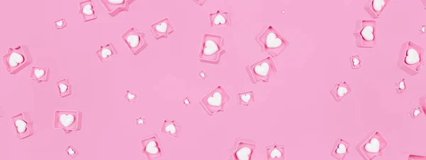 Розовый Значок Сердца Розовом Фоне Символ Белыми Сердцами Рендеринг — стоковое фото