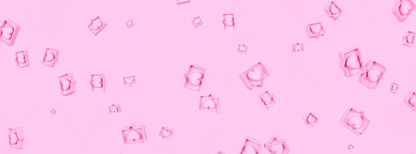 Pink Like heart icon on pink background. Like symbol with pink hearts. 3d render