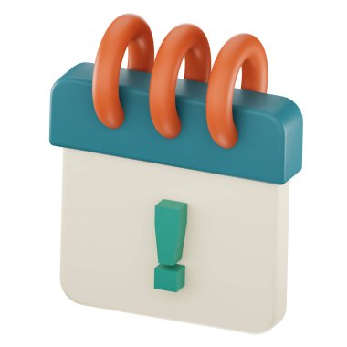 Daily calendar plan icon with exclamation mark ! isolated, 3D render, 3d illustration.