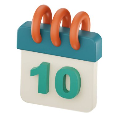 Daily calendar plan icon with number ''10'' isolated, 3D render, 3d illustration.