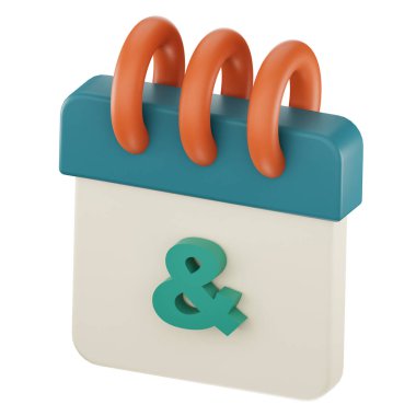 Daily calendar plan icon with ''&'' isolated, 3D render, 3d illustration.