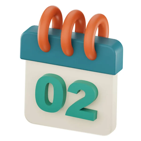 Daily calendar plan icon with number \'\'02\'\' isolated, 3D render, 3d illustration.