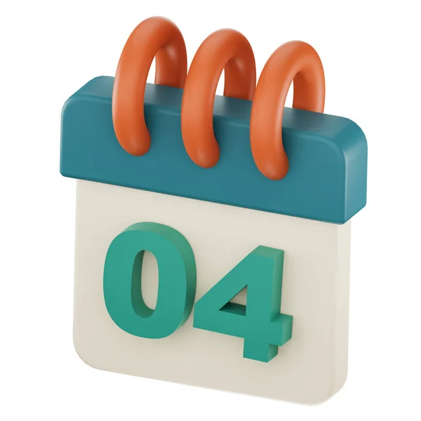 Daily calendar plan icon with number \'\'04\'\' isolated, 3D render, 3d illustration.