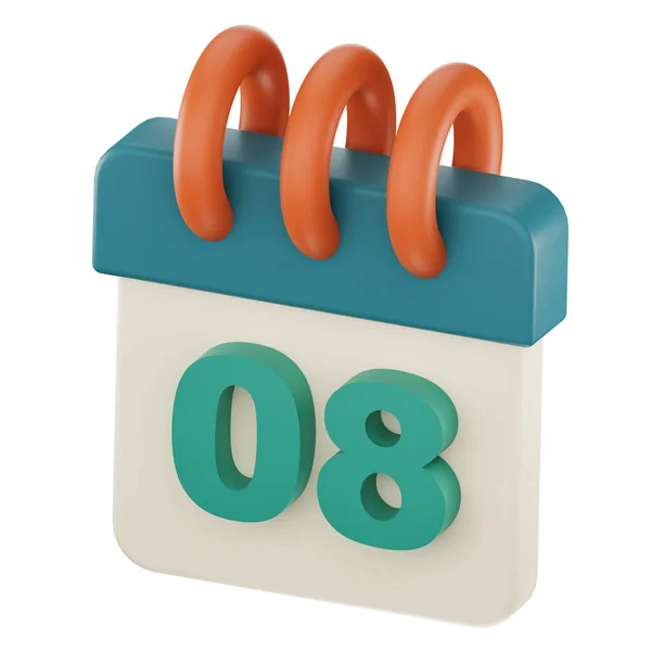 Daily calendar plan icon with number ''08'' isolated, 3D render, 3d illustration.