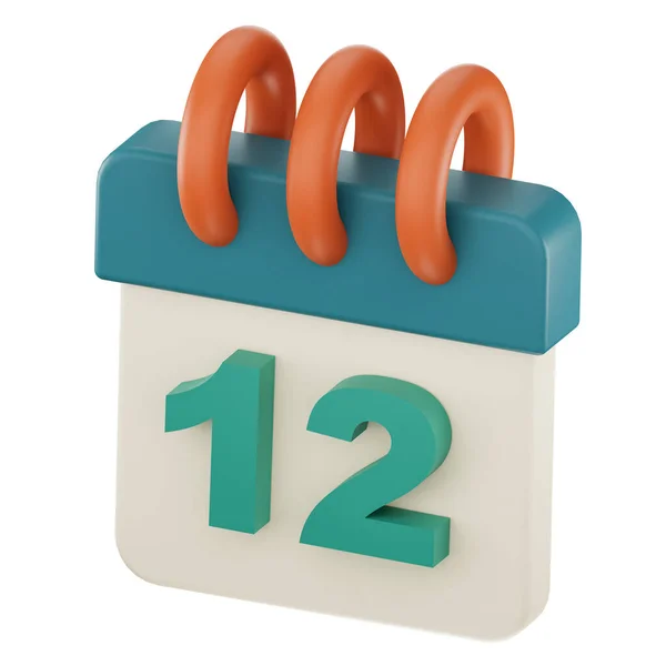 Daily calendar plan icon with number \'\'12\'\' isolated, 3D render, 3d illustration.