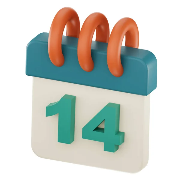 Daily calendar plan icon with number \'\'14\'\' isolated, 3D render, 3d illustration.
