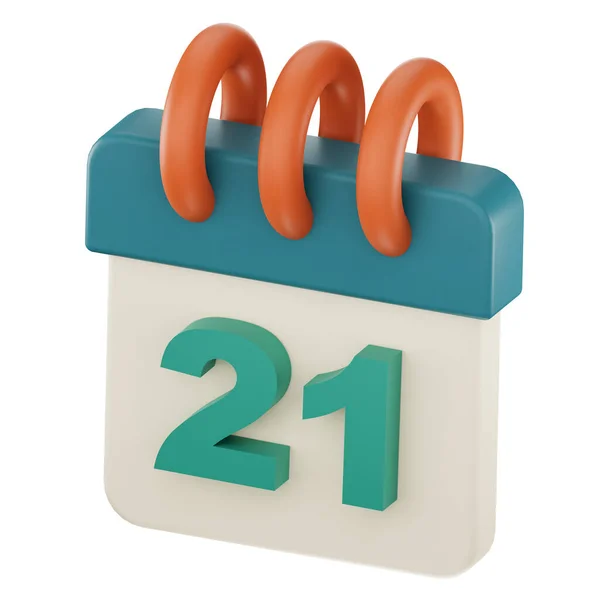Daily calendar plan icon with number \'\'21\'\' isolated, 3D render, 3d illustration.