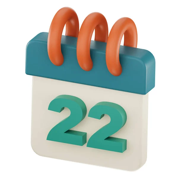 Daily calendar plan icon with number \'\'22\'\' isolated, 3D render, 3d illustration.