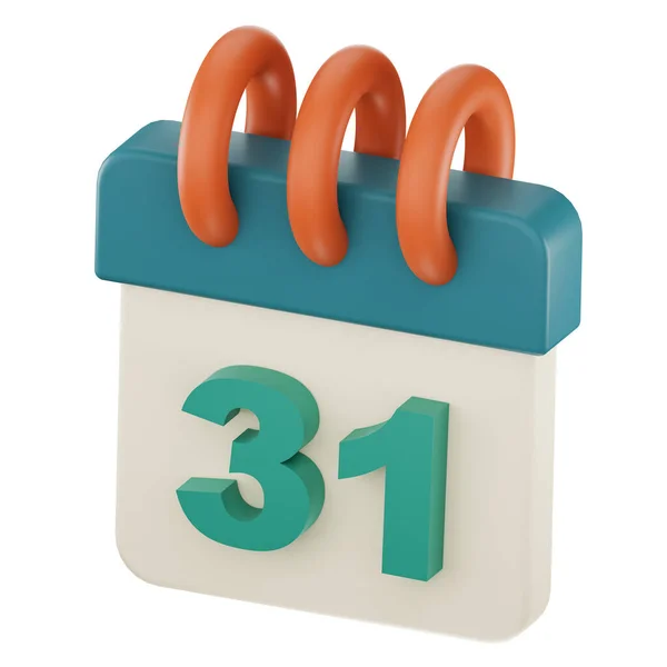 Daily calendar plan icon with number ''31'' isolated, 3D render, 3d illustration.