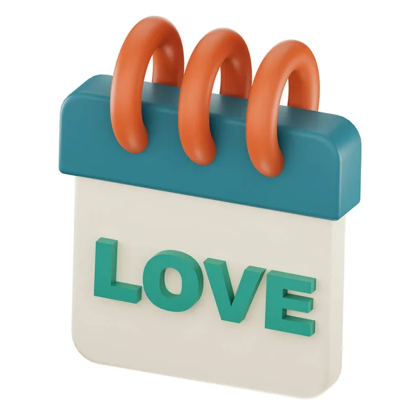 Daily calendar plan icon with love text ,calendar page isolated, 3D render, 3d illustration.