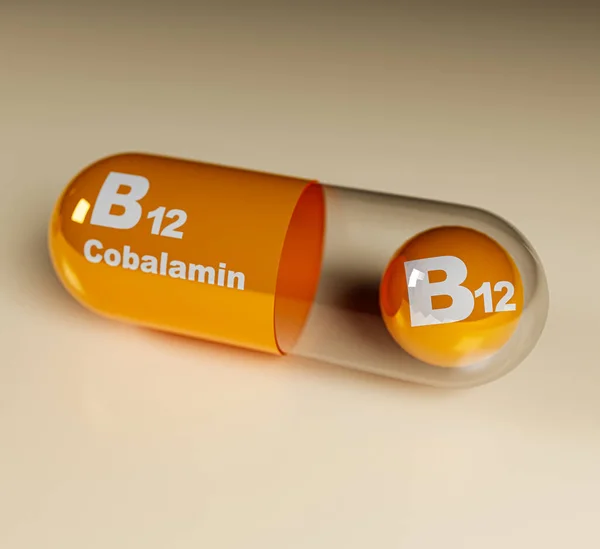 B12 Vitamin B12 Text Globules Capsule B12 Cobalamin Illustration — ストック写真
