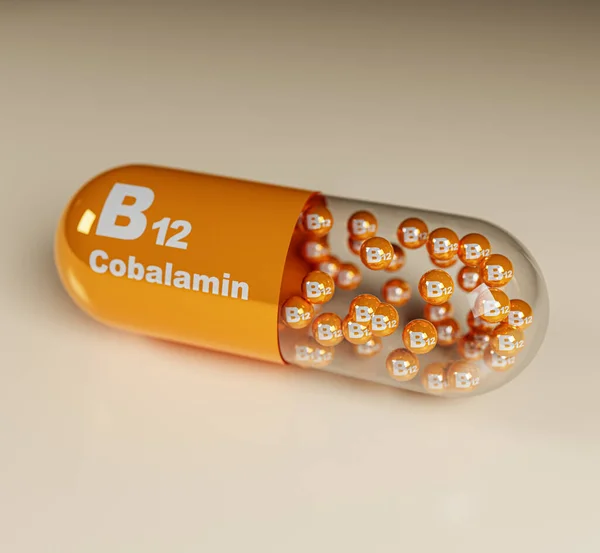 Vitamin B12 Cobalamin B12 Text Globules Capsules Illustration — Stock fotografie