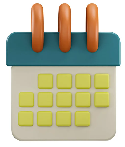Blank calendar page with yellow boxes, isolated, 3d illustration.