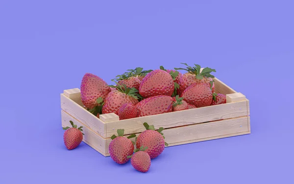 Strawberry Crate Render — 图库照片