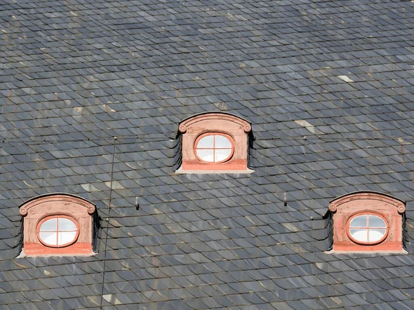 Tři Střešní Okna Radnice Města Quedlinburg Německo — Stock fotografie