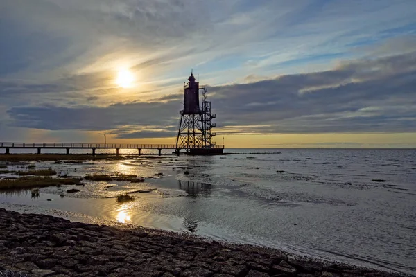 Faro Obereversand Baja Sajonia Mar Wadden Frente Dorum Neufeld Alemania — Foto de Stock