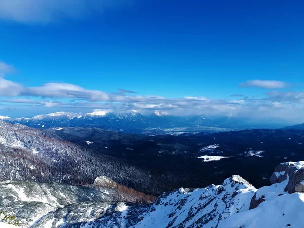 Szenische Ansicht Der Schneebedeckten Gorenjska Region Slowenien Winter Mit Den — Stockfoto