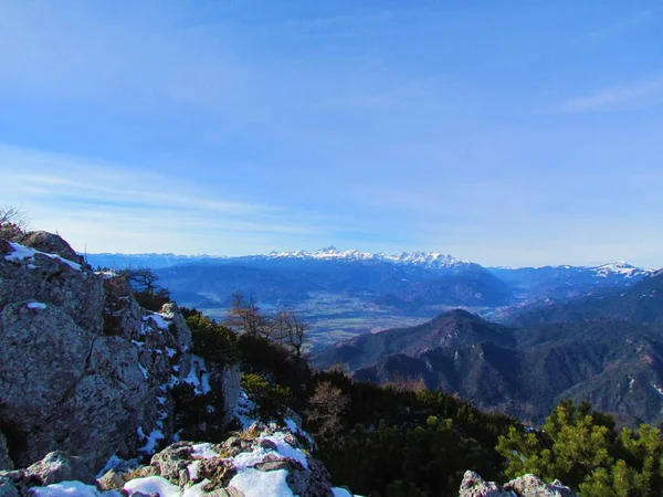 Живописный Вид Горенской Области Словении Снег Покрыл Юлийские Альпы Горным — стоковое фото