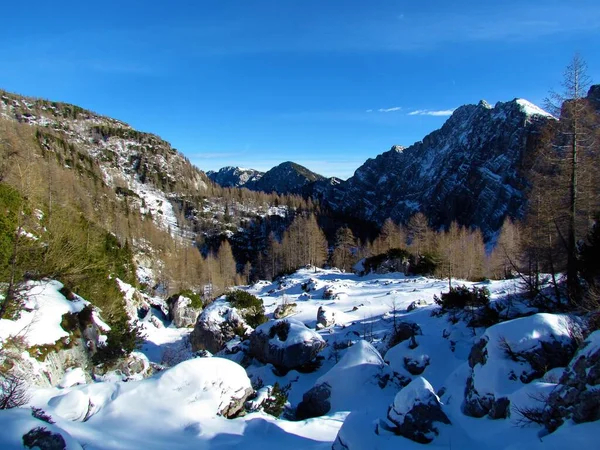 Panoramica Invernale Delle Montagne Innevate Sopra Valle Del Krma Nel — Foto Stock