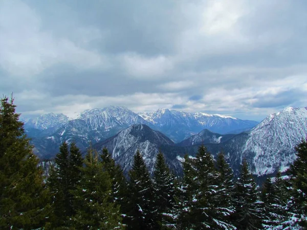 Vue Panoramique Hivernale Sur Les Montagnes Enneigées Skuta Grintovec Dans — Photo