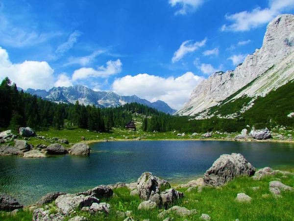 Triglav Gölleri Vadisindeki Çifte Gölün Manzarası Ulusal Park Slovenya Nın — Stok fotoğraf