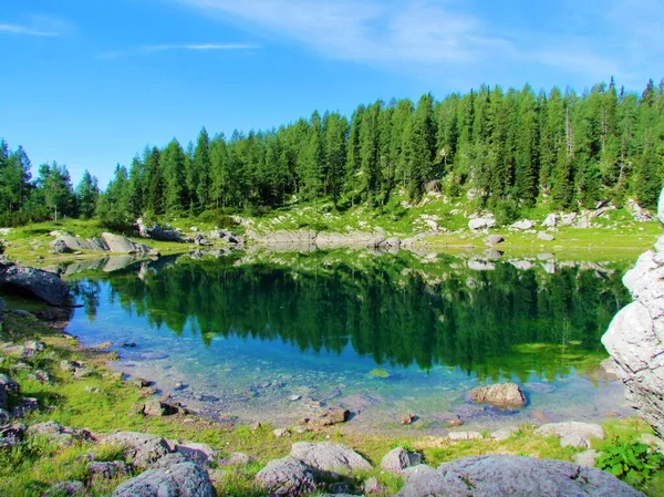 Kilátás Kettős Vagy Dvojno Jezero Triglav Tavak Völgyében Triglav Nemzeti — Stock Fotó