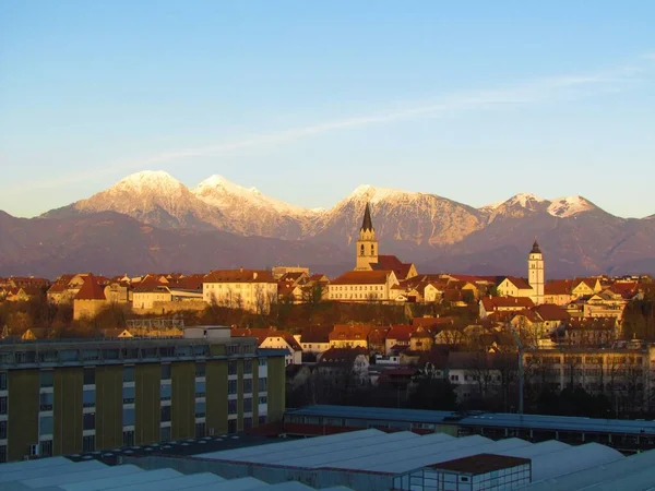 Paisaje Urbano Escénico Ciudad Kranj Capital Región Gorenjska Eslovenia Con —  Fotos de Stock