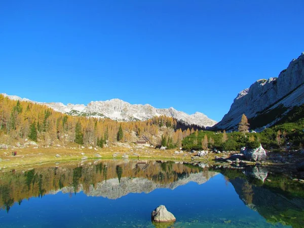 Pemandangan Danau Ganda Atau Dvojno Jezero Lembah Danau Triglav Alpen — Stok Foto