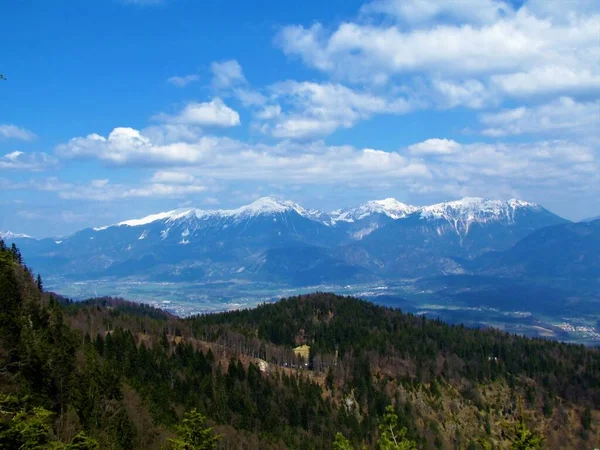 Vista Das Montanhas Karavanke Região Gorenjska Eslovênia Com Topo Das — Fotografia de Stock