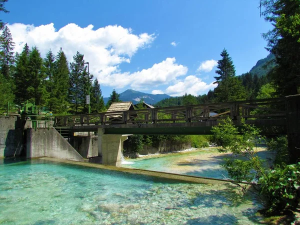 Bridge Small Hydroelectric Power Plant Triglavska Bistrica River Mojstrana Gorenjska — Stock Photo, Image