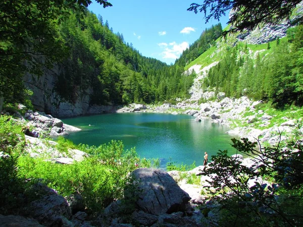 Lac Panoramique Komarca Lac Noir Dans Vallée Des Lacs Triglav — Photo